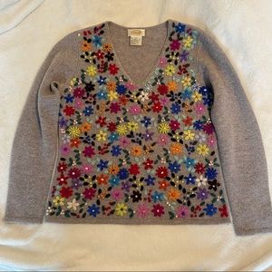 Adorable Vintage Talbots Flower Stitched Wool Sweater Cottagecore